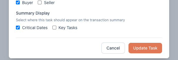 Summary Display checkboxes on a task with Critical Dates checked
