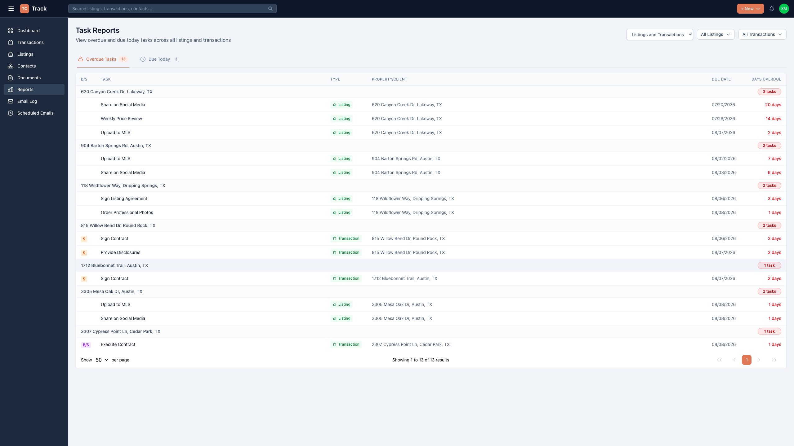 TC Track deadline tracking with critical dates, reminders, and at-risk warnings